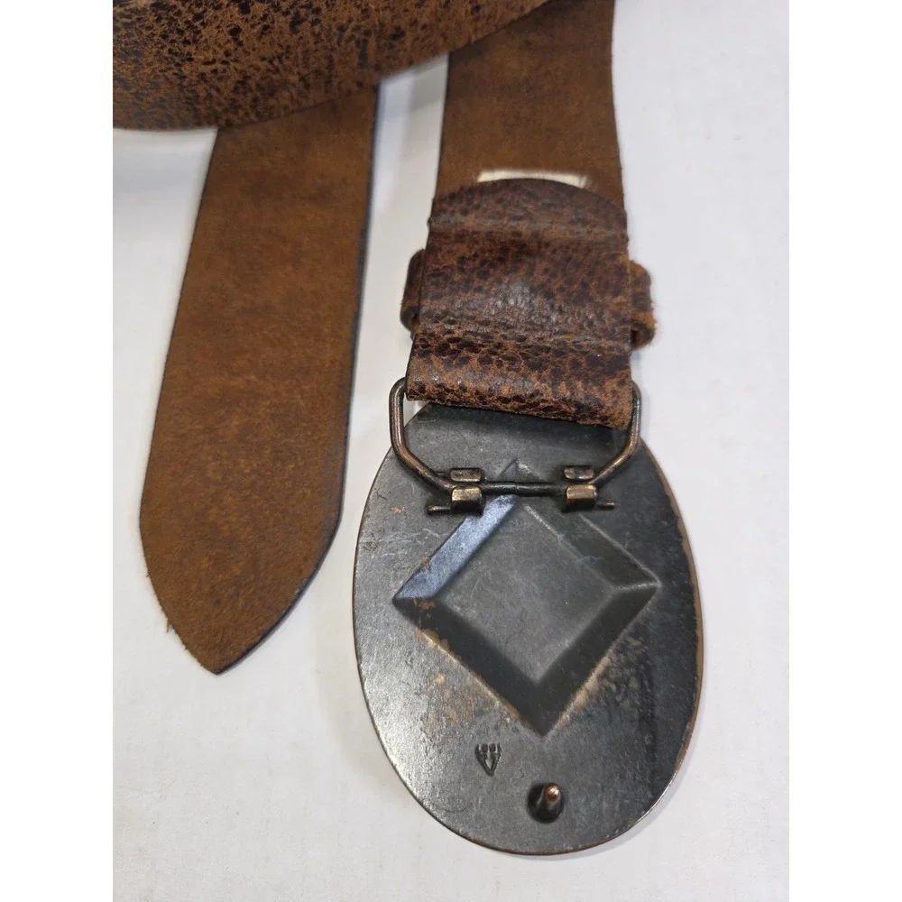 Cole Haan Leather Belt Bronze-toned Oval Concho Buckle Intricate Design Size 42